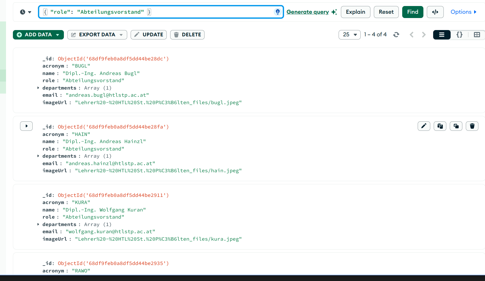 query 2: get all Abteilungsvorstand