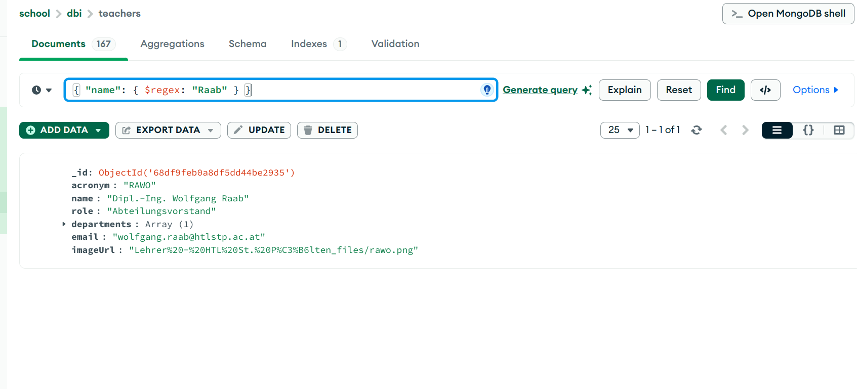 query 1: get prof. raab using regex