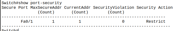 Port Security Proof table (it worked)